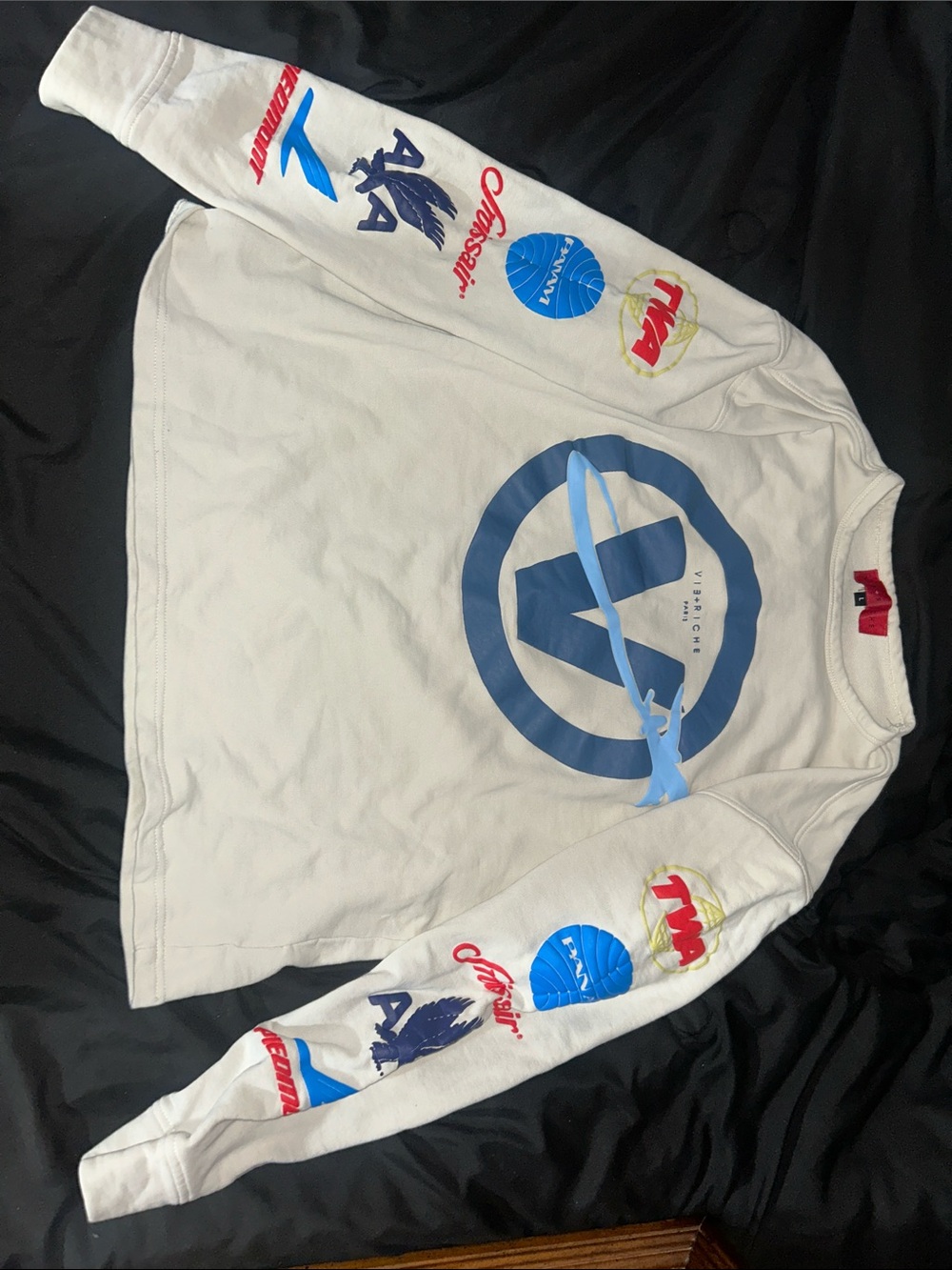 Men's Crewneck Graphic Sweater in Off-White with Blue Logo